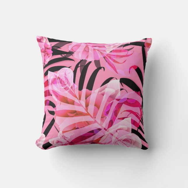 Coussin Fleur tropicale, plante et motif de feuilles b (Recto)