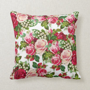 Coussin Fleur vert de forêt rose pastel chic de campagne