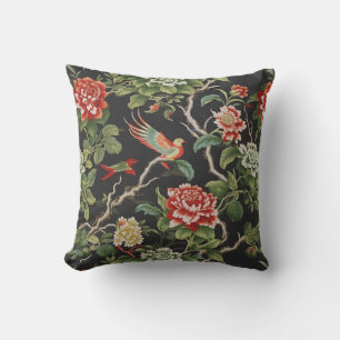 Coussin Fleur vert rouge chinois