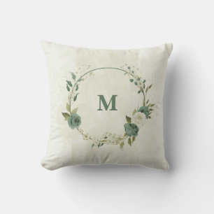 Coussin fleur verte et blanche