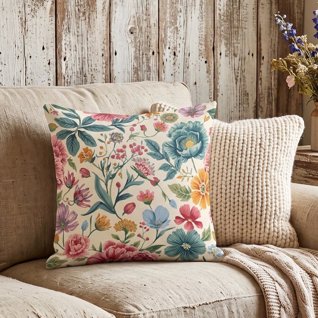 Coussin Fleur Vibrante Cottagecore (Créateur téléchargé)