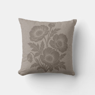 Coussin Fleur Vintage Brun Écorce