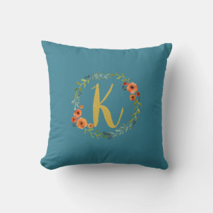 Coussin Fleur Wreath Gold Monogramme initial K Cushion Tur