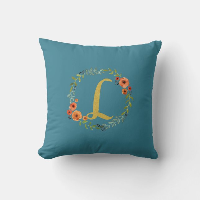 Coussin Fleur Wreath Gold Monogramme initial L Cushion Tur (Recto)