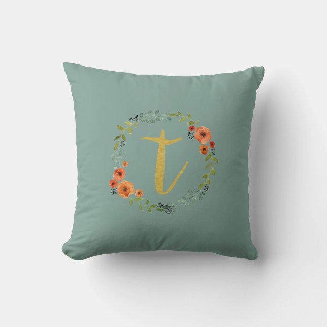 Coussin Fleur Wreath Gold Monogramme initial T Cushion (Recto)