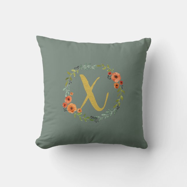 Coussin Fleur Wreath Gold Monogramme initial X Poussin (Recto)