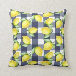 Coussin fleuri de citron jaune et bleu