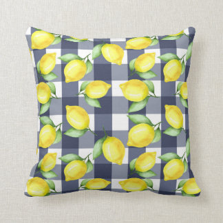 Coussin fleuri de citron jaune et bleu