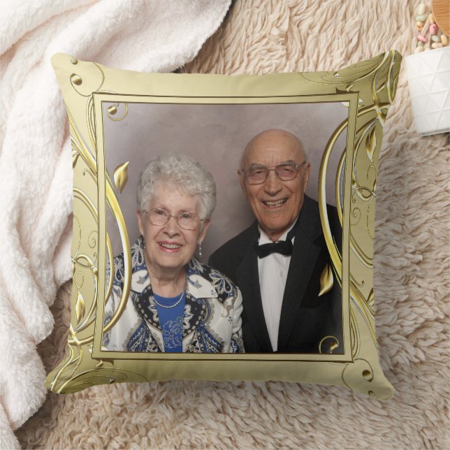 Coussin Fleurir Or 50e Anniversaire de Mariage Photo (Couverture)