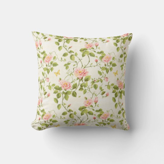Coussin Fleurissement Élégant de Vigne Rose (Recto)