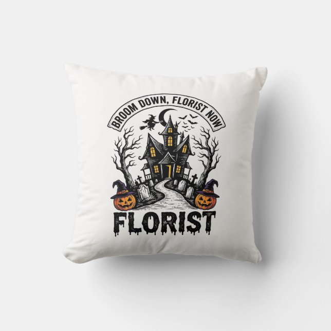 Coussin Fleuriste Halloween Sorcière Vintage Maison Hantée (Recto)