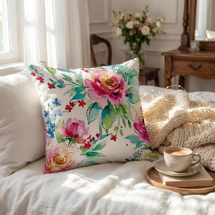 Coussin Fleurs à l'aquarelle élégantes – Roses roses sans 