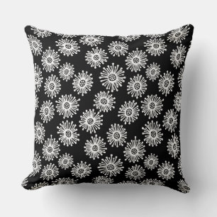 Coussin Fleurs à main - Blanc sur Noir