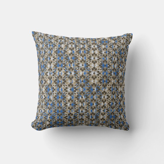 Coussin Fleurs à motifs gris, bleu et noir (Recto)