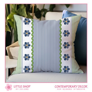 Coussin Fleurs à rayures vert bleu