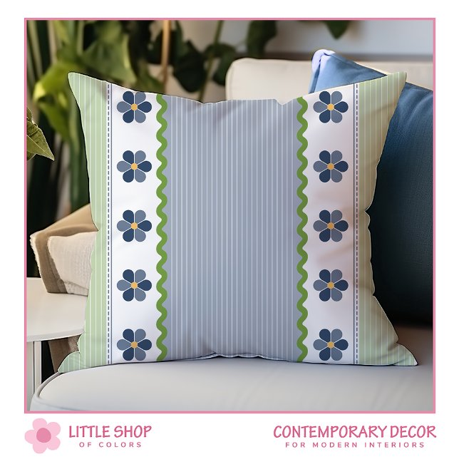 Coussin Fleurs à rayures vert bleu (Créateur téléchargé)