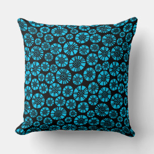 Coussin Fleurs Abstraites 031023 - Ciel bleu sur noir