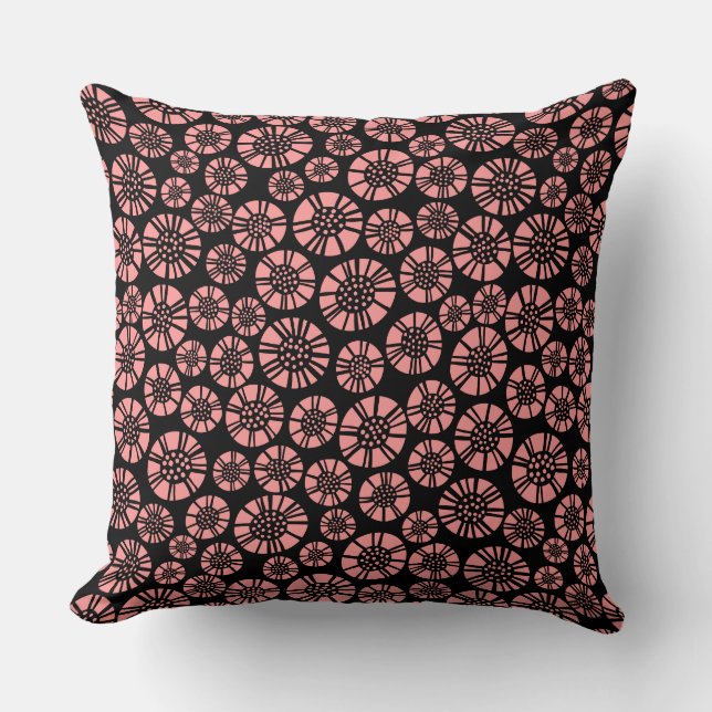 Coussin Fleurs Abstraites 031023 - Rose doux sur noir (Recto)