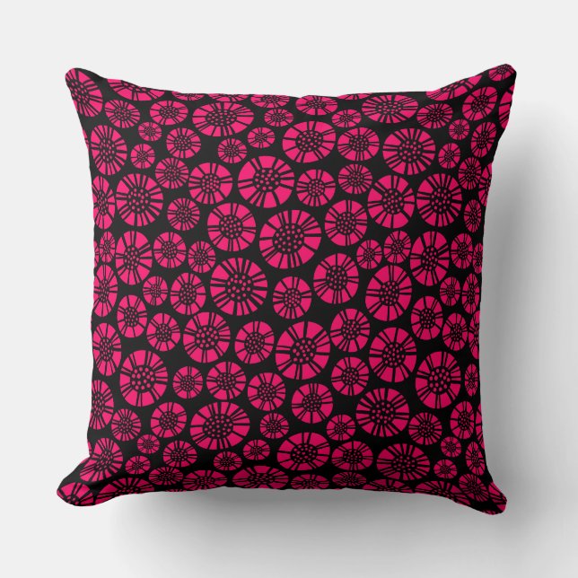 Coussin Fleurs Abstraites 031023 - Rouge néon sur noir (Recto)