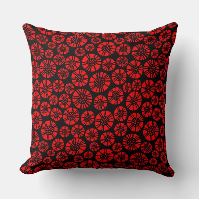 Coussin Fleurs Abstraites 031023 - Rouge sur Noir (Recto)