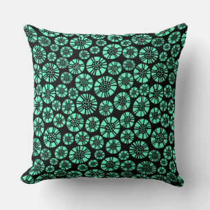 Coussin Fleurs Abstraites 031023 - Turquoise sur noir