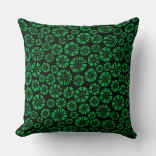 Coussin Fleurs Abstraites 031023 - Vert Herbe sur Fond Noi