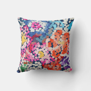 Coussin Fleurs Abstraites de Plumeria Tropical à Points et