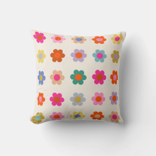 Coussin Fleurs Abstraites de preppy colorées rétro