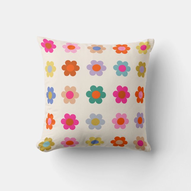 Coussin Fleurs Abstraites de preppy colorées rétro (Recto)