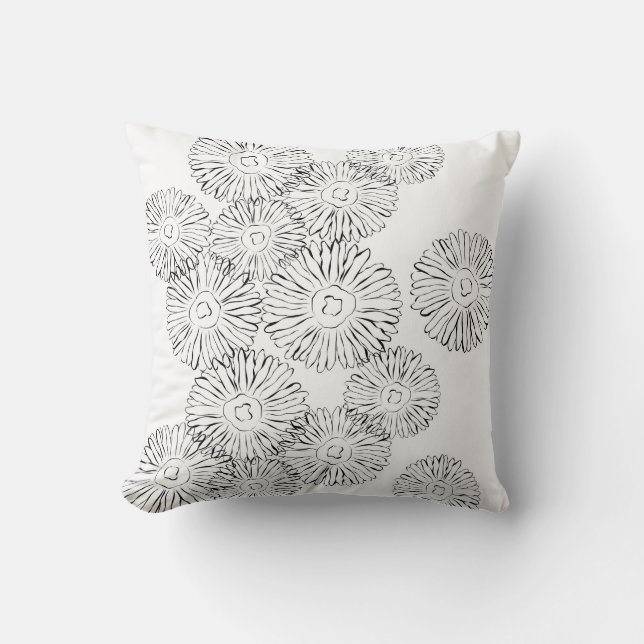 Coussin Fleurs abstraites de printemps noir et blanc (Recto)