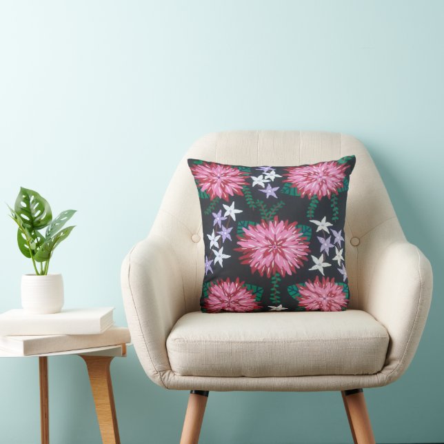 Coussin Fleurs Abstraites en noir (Chaise)