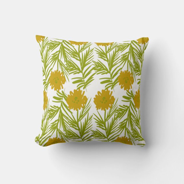 Coussin Fleurs Abstraites Jaunes de Jardin Dessinées à la  (Recto)
