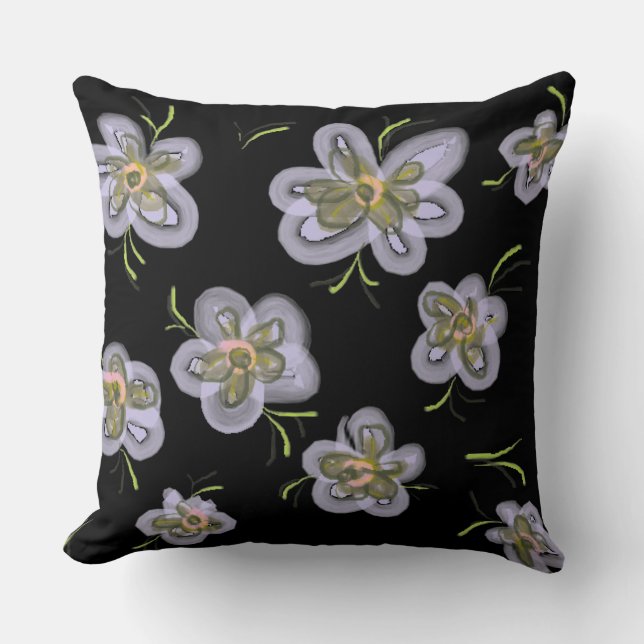 Coussin Fleurs Abstraites pourpres (noir) (Recto)