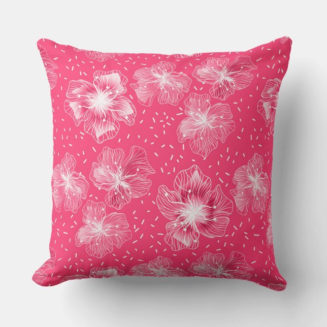 Coussin Fleurs abstraites roses chaudes rétro (Recto)