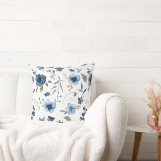 Coussin Fleurs aquarelle bleu glace