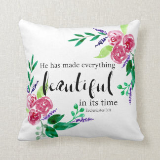 Coussin Fleurs aquarelle Verset biblique Beau dans le temp