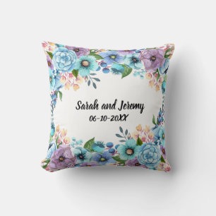 Coussin Fleurs aquarelles boho lilas et sarcelle Personnal