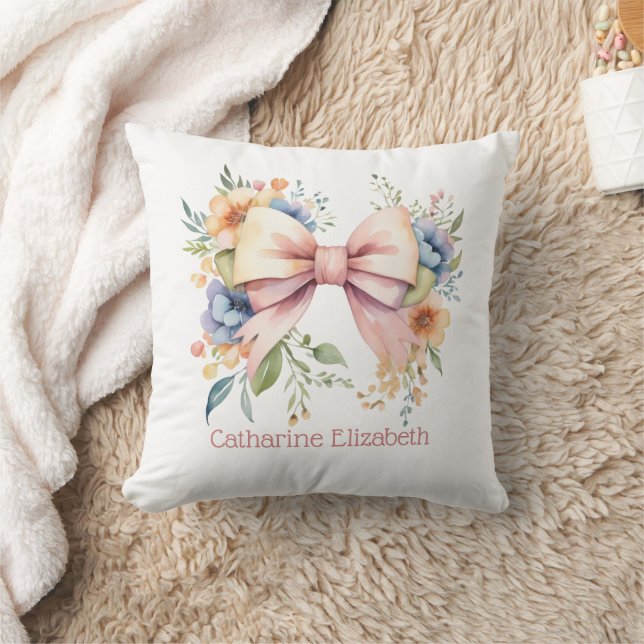 Coussin Fleurs aquarelles coquettes rose Monogramme  (Couverture)