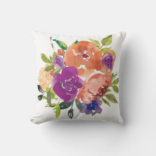 Coussin Fleurs aquarelles orange et violet
