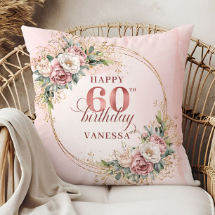 Coussin Fleurs aquarelles rose doré de rêve 60e anniversai