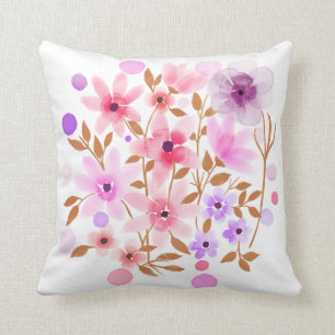 Coussin Fleurs Aquarelles Roses Et Violettes