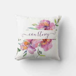 Coussin Fleurs aquarelles roses personnalisées