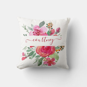 Coussin Fleurs aquarelles roses personnalisées 