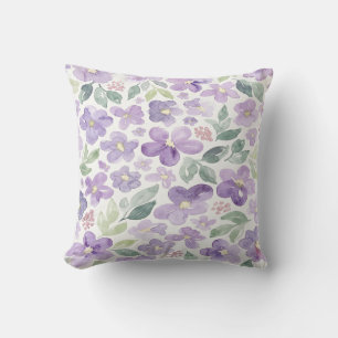 Coussin Fleurs aquarelles violettes