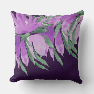Coussin Fleurs aquarelles violettes peintes à la main