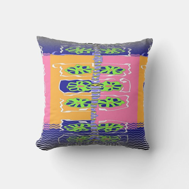 Coussin Fleurs arc-en-ciel vert bleu (Recto)