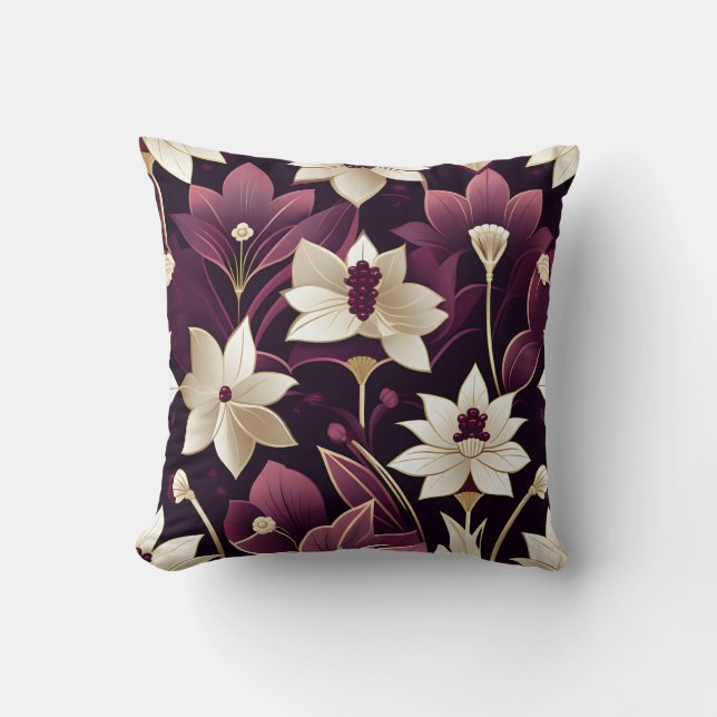 Coussin Fleurs Art déco d'or Bourgogne (Recto)