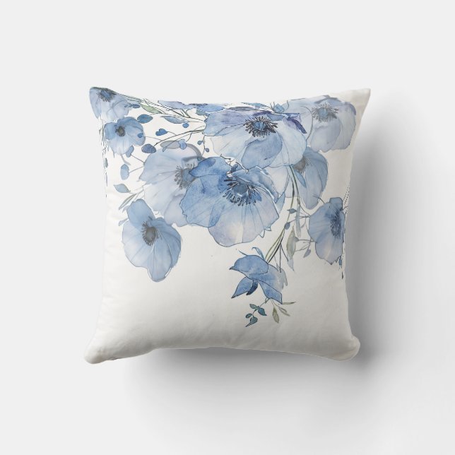 Coussin Fleurs artistiques aquarelle bleue (Verso)