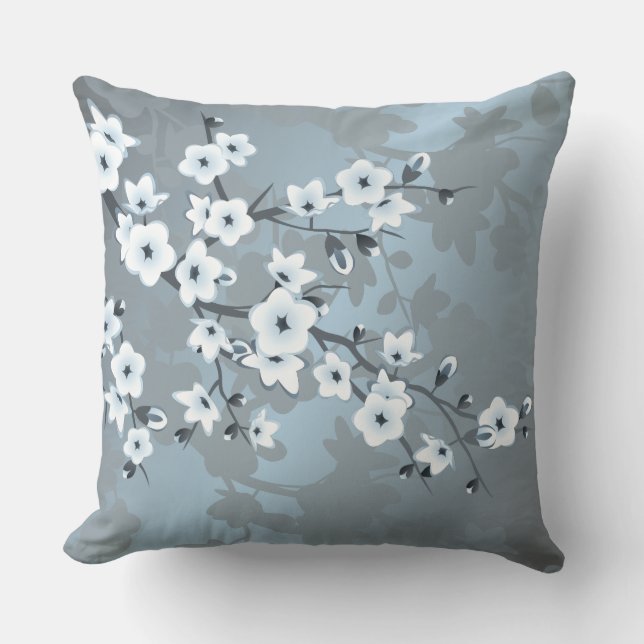 Coussin Fleurs artistiques bleu poussiéreux (Recto)
