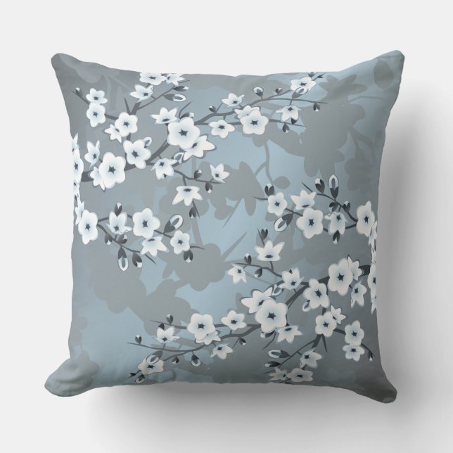 Coussin Fleurs artistiques bleu poussiéreux (Recto)